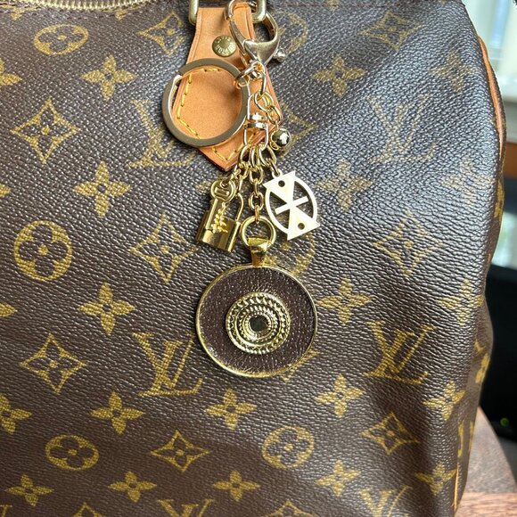 GOLD MEDALLION Bag Charm Lock and Key Brown Gold Tone - Picture 5 of 8